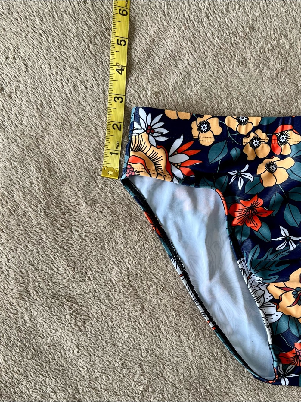 Navy Floral Men's Swim Briefs, Small, front lined, drawstring, new - Picture 4 of 5
